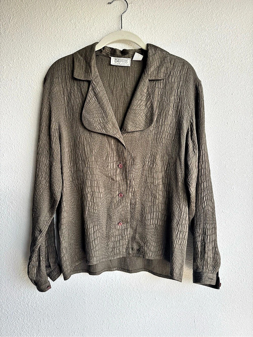 Vintage Bergdorf Goodman Silk olive green Blouse